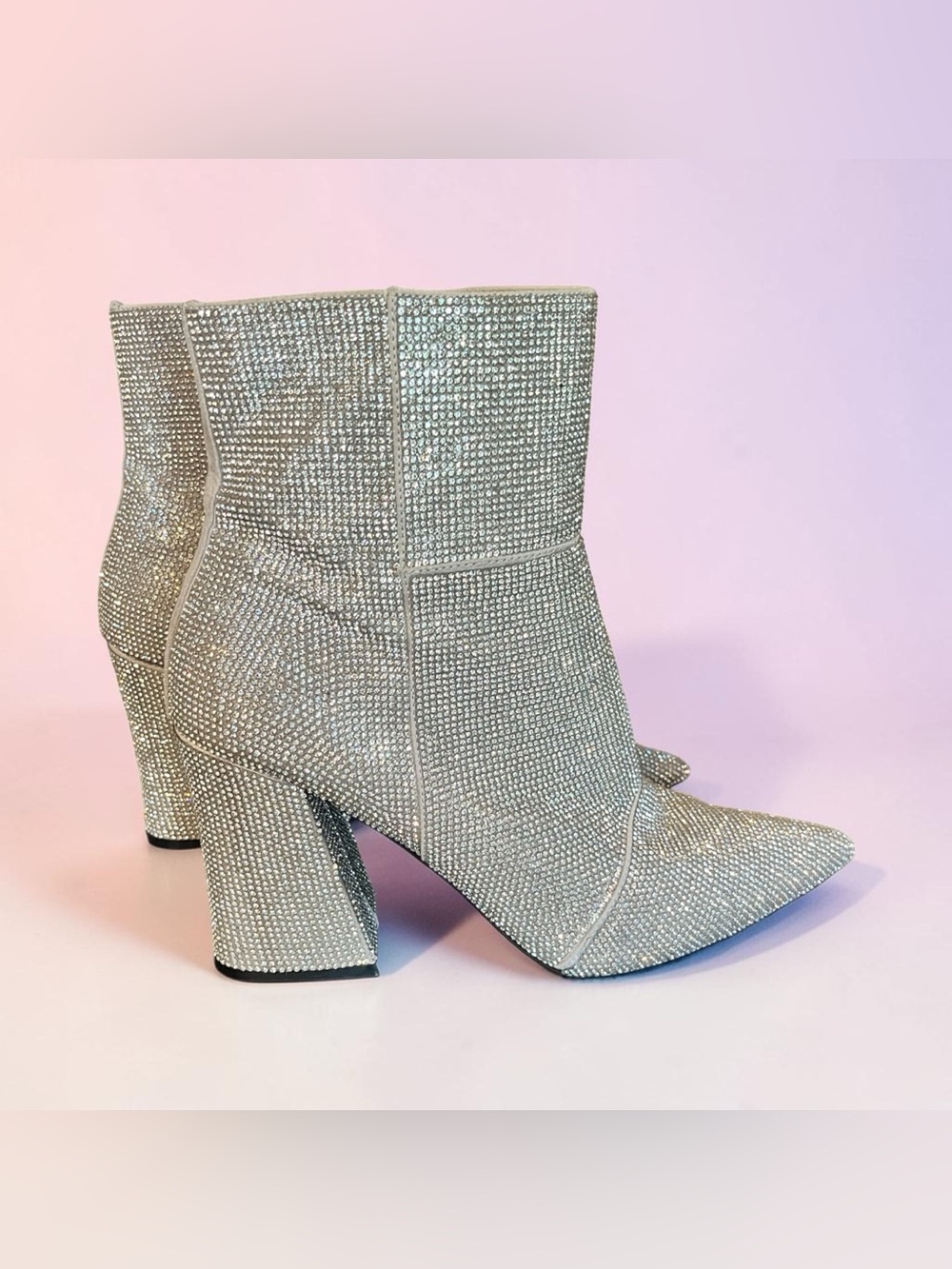 Madden Girl Silver Crystal Embellished Pointed Toe Block Heel Ankle Boots